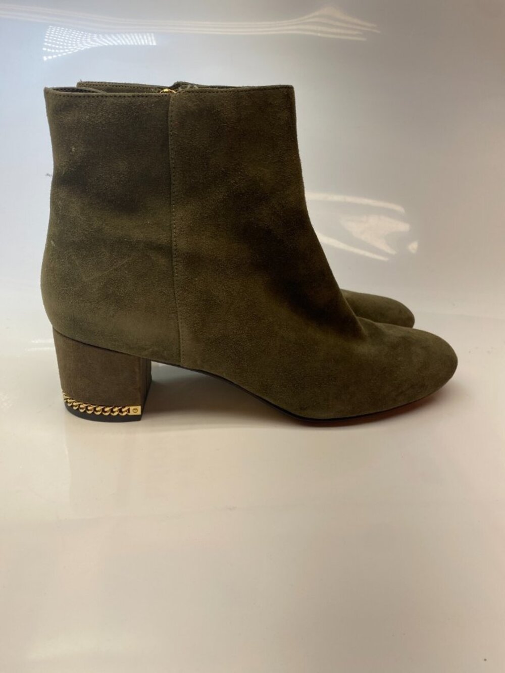 Michael Kors Womens Green Sage Gold Chain Suede Boot sz 11